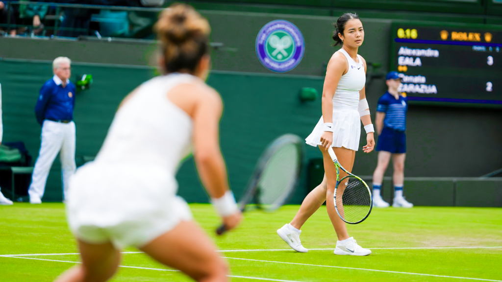 Match preview graphic showing Alex Eala and Renata Zarazua ahead of their Wimbledon 2026 first-round match.