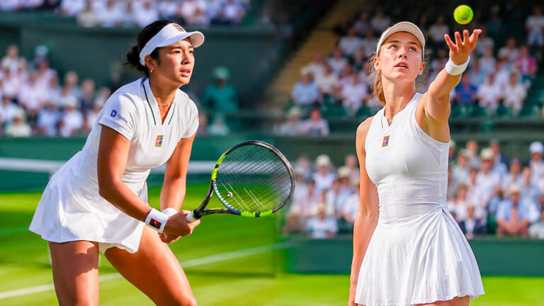 Match preview graphic showing Alex Eala and Maya Joint ahead of their Wimbledon Round 2 clash.
